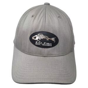 Grundéns Baseball Cap Gray Black XL Hat Fish Skeleton Flexfit Yupoong Patch Logo